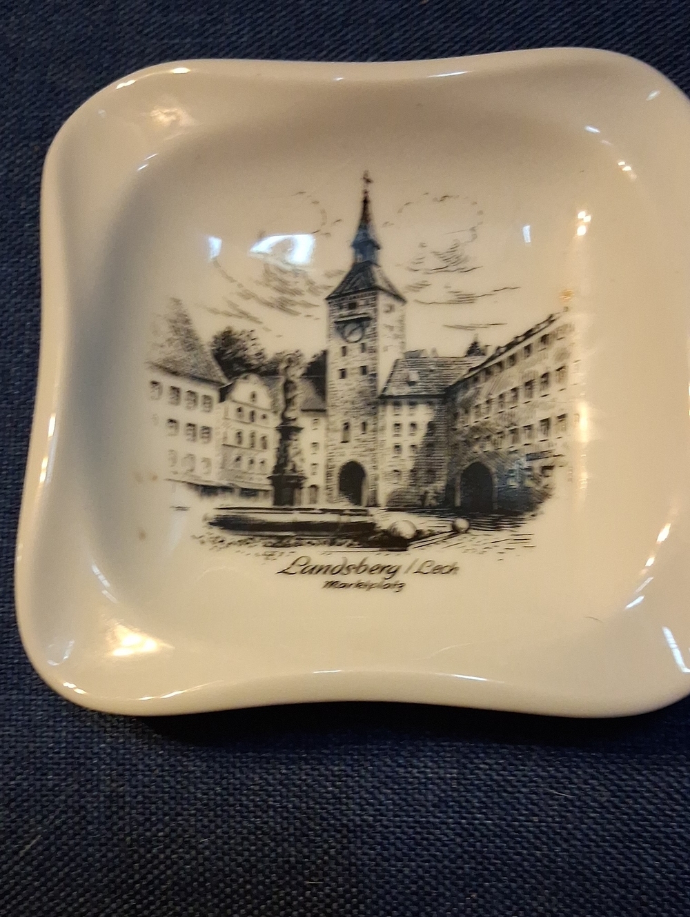Vintage White Ceramic Trinket Dish with Black Illustration
